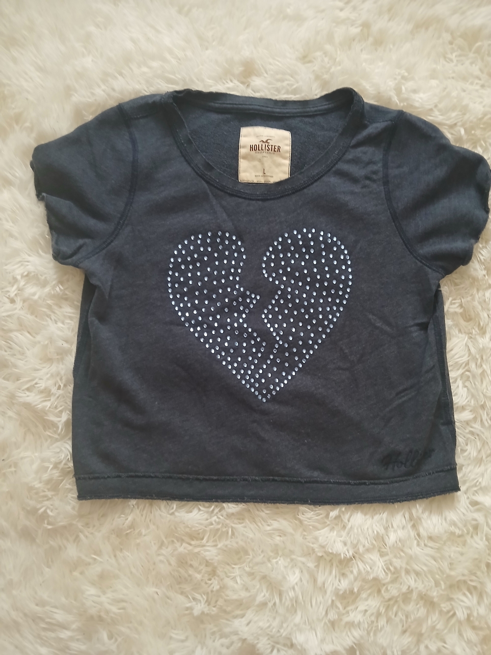 Hollister Dark Navy Rhinestone Broken Heart Tee